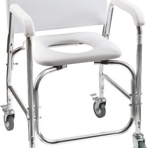 Rust-resistant rolling shower commode chairs