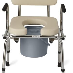 Padded drop-arm commode chairs for comfort