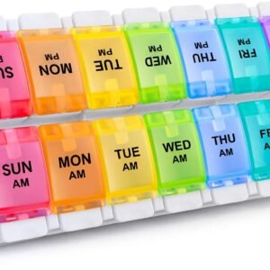 Weekly pill organizers with compartments for medication management