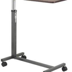 Adjustable overbed tables for hospital beds