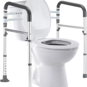 Adjustable toilet safety frames for elderly