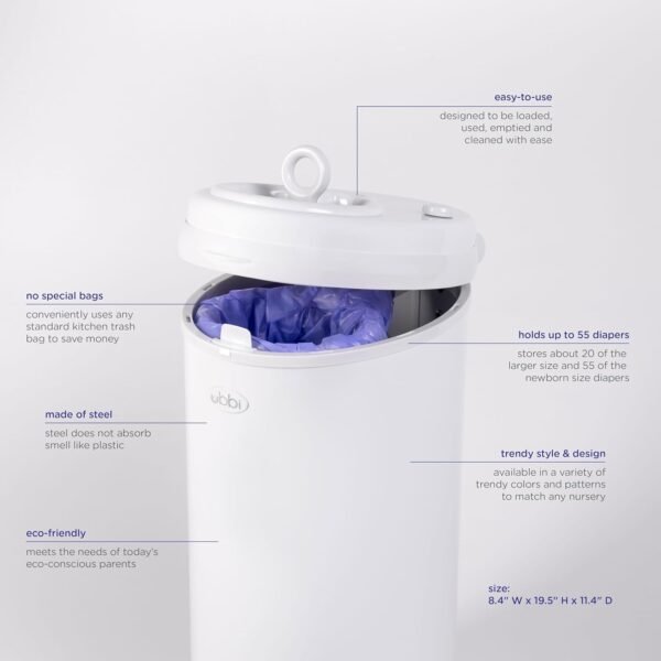 Ubbi Steel Diaper Pail, Odor Locking, No - Image 3