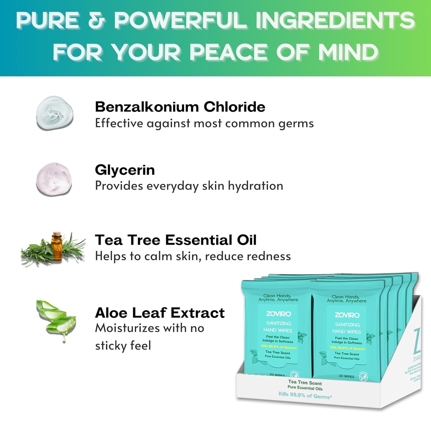 Zoviro Hand Sanitizer Wipes, Tea Tree - Image 3
