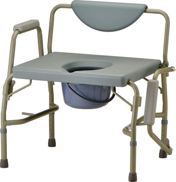 Drop-arm bedside commode chairs for easy transfers