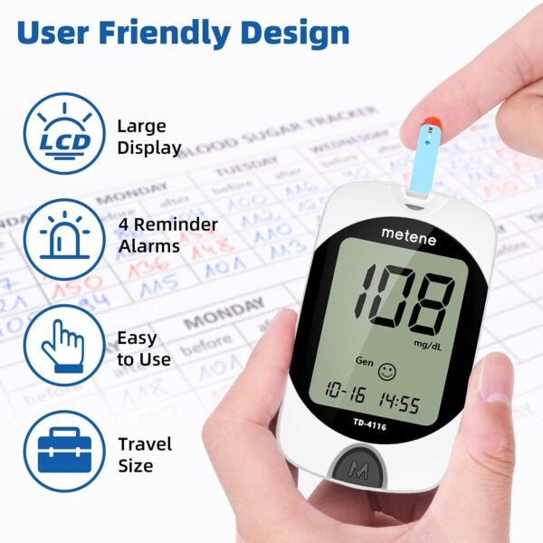 Metene TD-4116 Blood Glucose Monitor Kit - Image 4