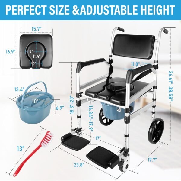 Shower Chair with Wheels, 4 in 1 Bedside - Image 2