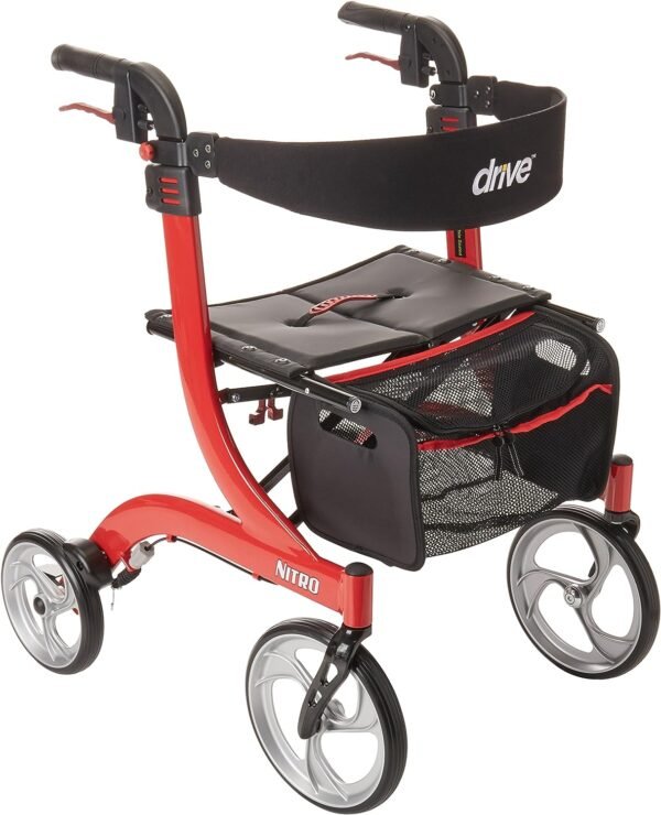 Four-wheel rollators with seat and hand brakes