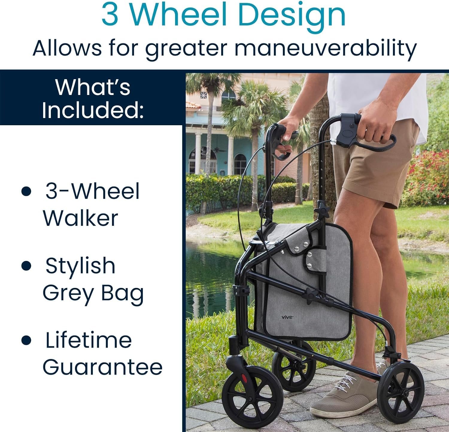Vive Mobility 3 Wheel Walker - Three - Image 2